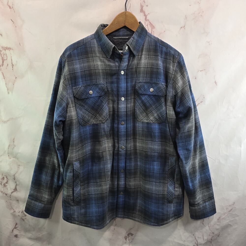 Kuhl Shirt Jacket Mens Small Blue Gray Plaid Button Shacket Fleece Joyrydr Jac